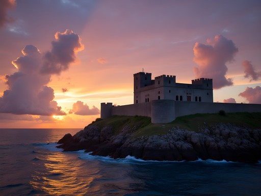 Sunset view of El Morro Castle with Caribbean Sea in Santiago de Cuba