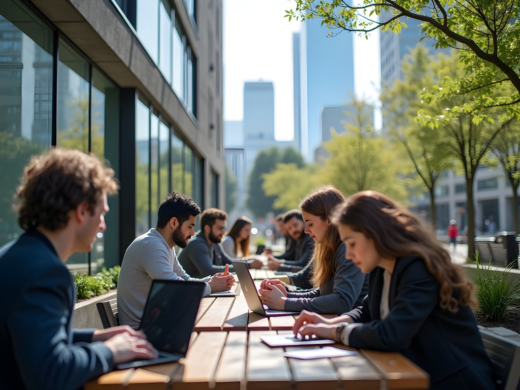 Tech professionals working outdoors in South Lake Union Seattle