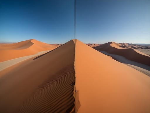 Before and after processing comparison of Sossusvlei dune photograph