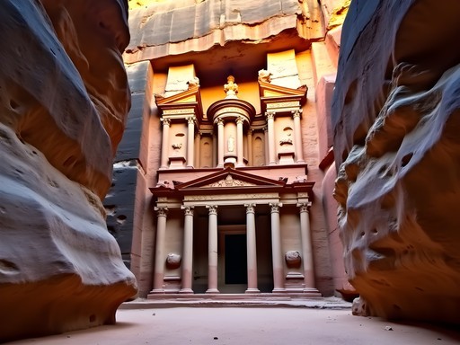 The Treasury at Petra illuminated by early morning light with no tourists