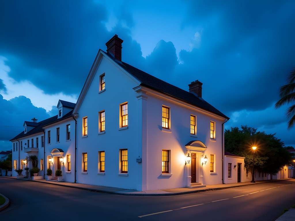 Arlington House Museum in Speightstown during blue hour with dramatic sky