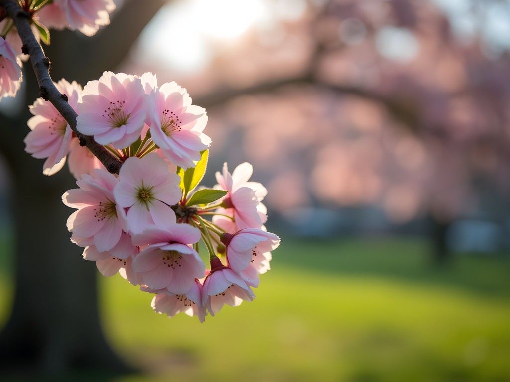 Cherry blossoms blooming in Taylor Park, St. Albans Vermont during spring