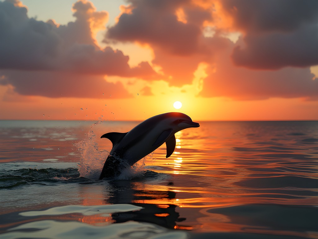 Bottlenose dolphin silhouette against St. Petersburg sunset at Fort De Soto