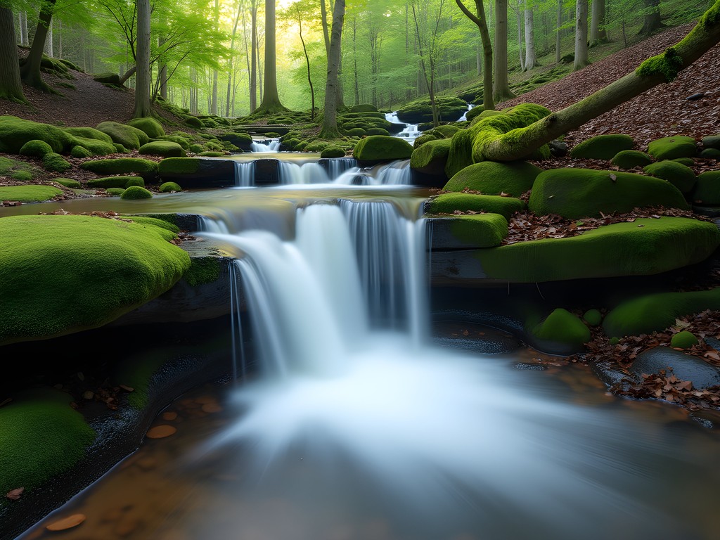 Intimate forest waterfall with silky water effect in Poinsett State Park, Sumter
