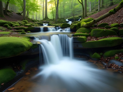 Intimate forest waterfall with silky water effect in Poinsett State Park, Sumter