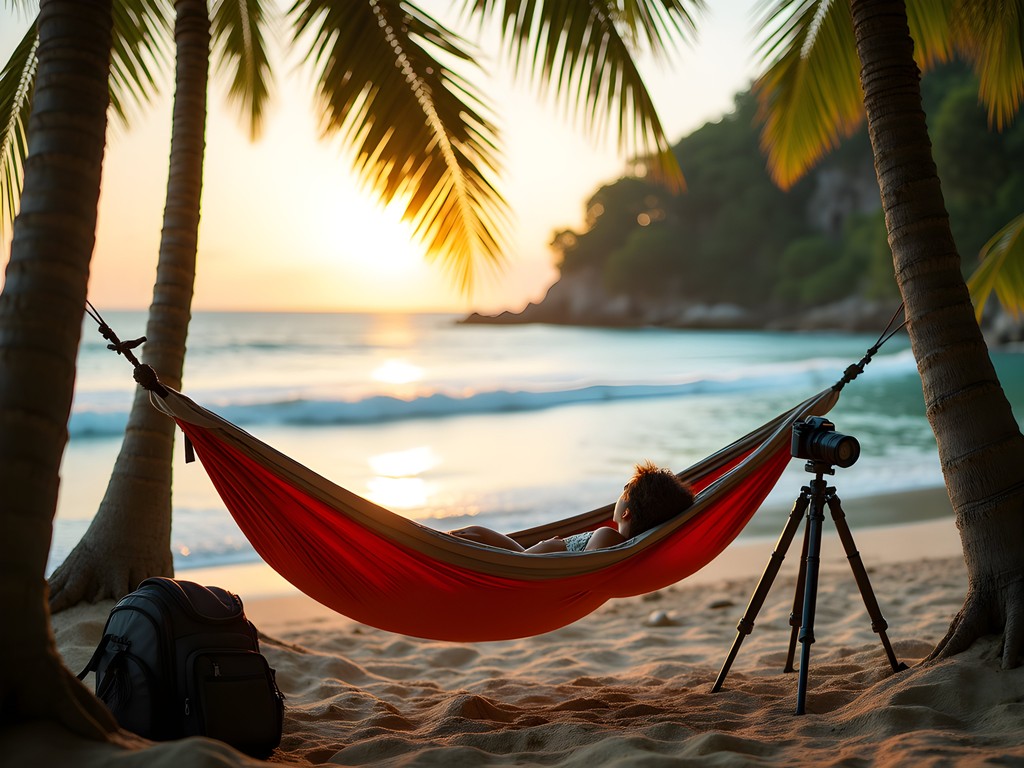 Photographer's campsite with hammock at Cabo San Juan in Tayrona National Park