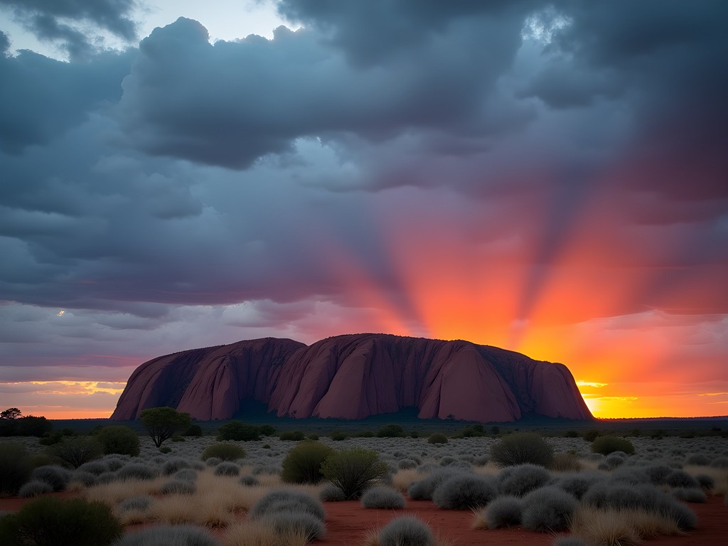 Dramatic sunrise light transformation on Uluru's eastern face