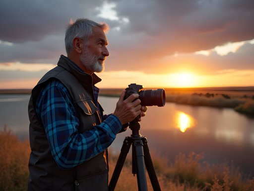 Photographer capturing sunset over Lake Kampeska, Watertown, South Dakota