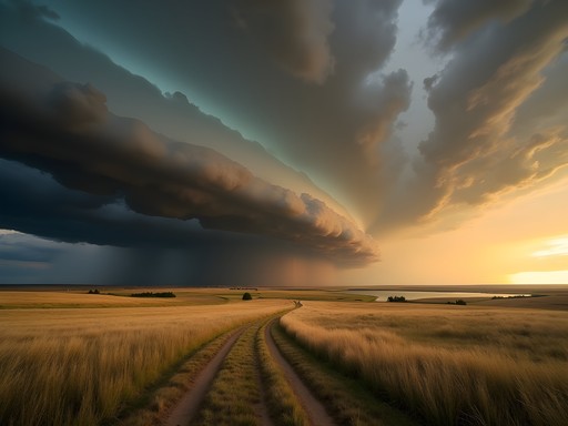 Storm clouds approaching over prairie landscape near Watertown, South Dakota