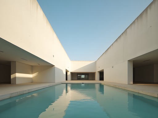 Modernist architecture of the Fondation Félix Houphouët-Boigny with dramatic shadows