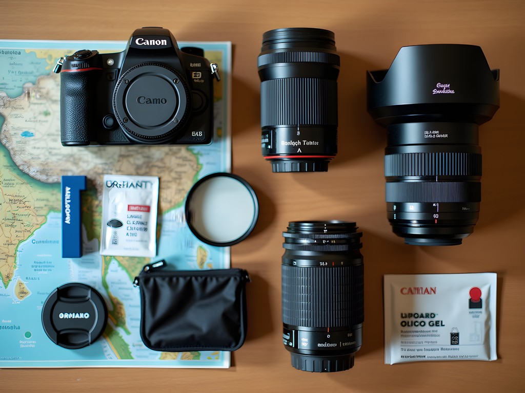 Photography gear laid out for shooting Yangshuo's karst landscapes