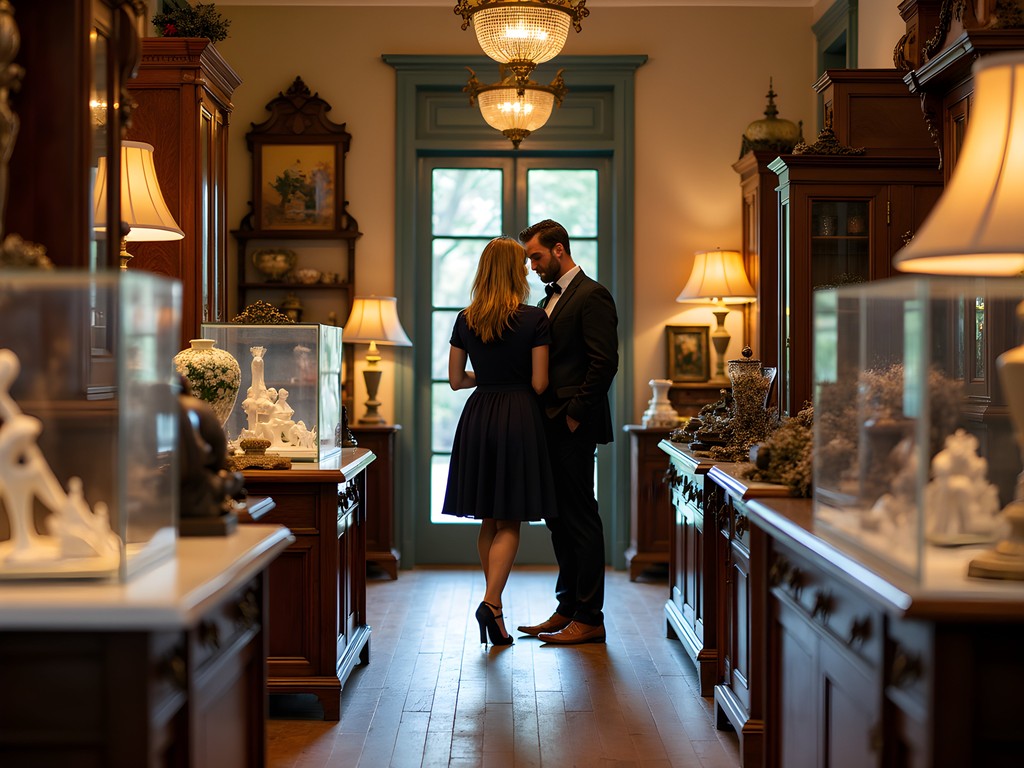 Couple browsing vintage treasures in Adelaide antique store