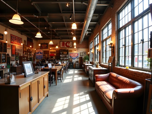 Industrial salvage items and vintage Americana displayed in The Bomb Shelter's warehouse space