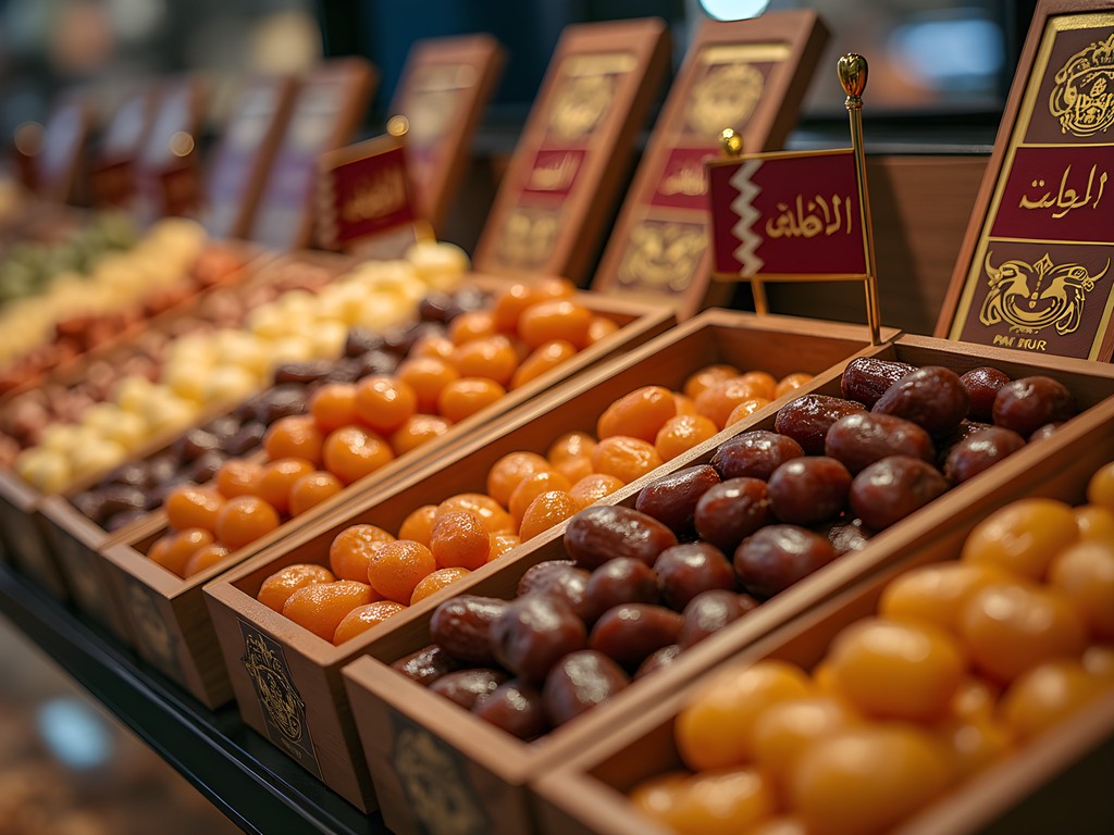 Elaborate display of Qatari dates and date products at Al Khor Mall