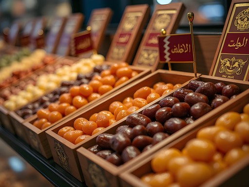 Elaborate display of Qatari dates and date products at Al Khor Mall