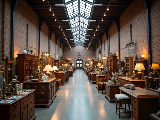 Interior of Weil Antique Center with vintage displays and industrial architecture