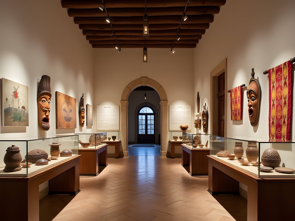 Gallery-like display of fine Guatemalan crafts at Casa de los Gigantes in Antigua