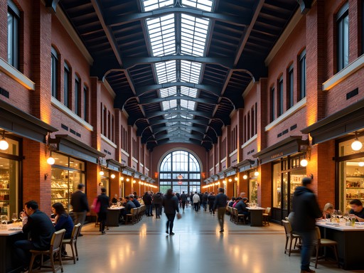 The bustling interior of Ponce City Market with shops and food hall