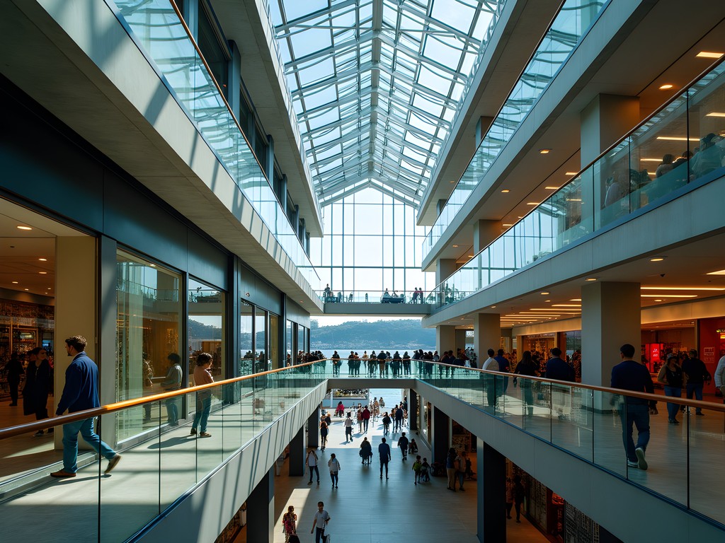 Modern glass architecture of Commercial Bay shopping precinct with Auckland harbor views
