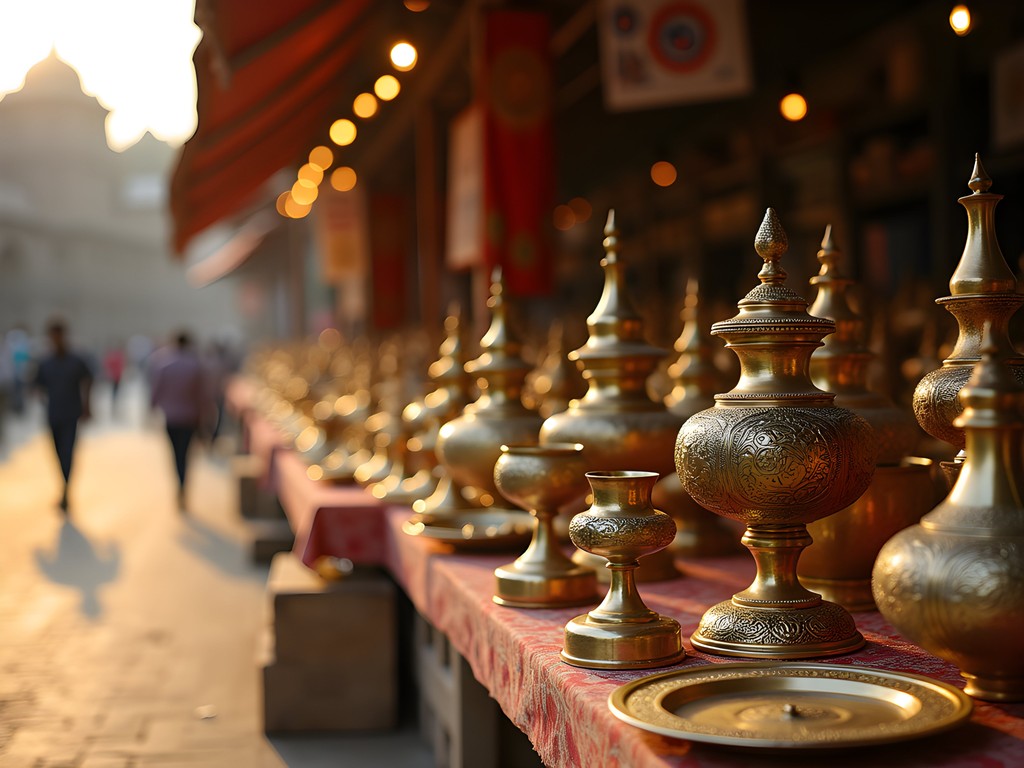 Traditional brass items for sale at market near Tipu Sultan's Summer Palace