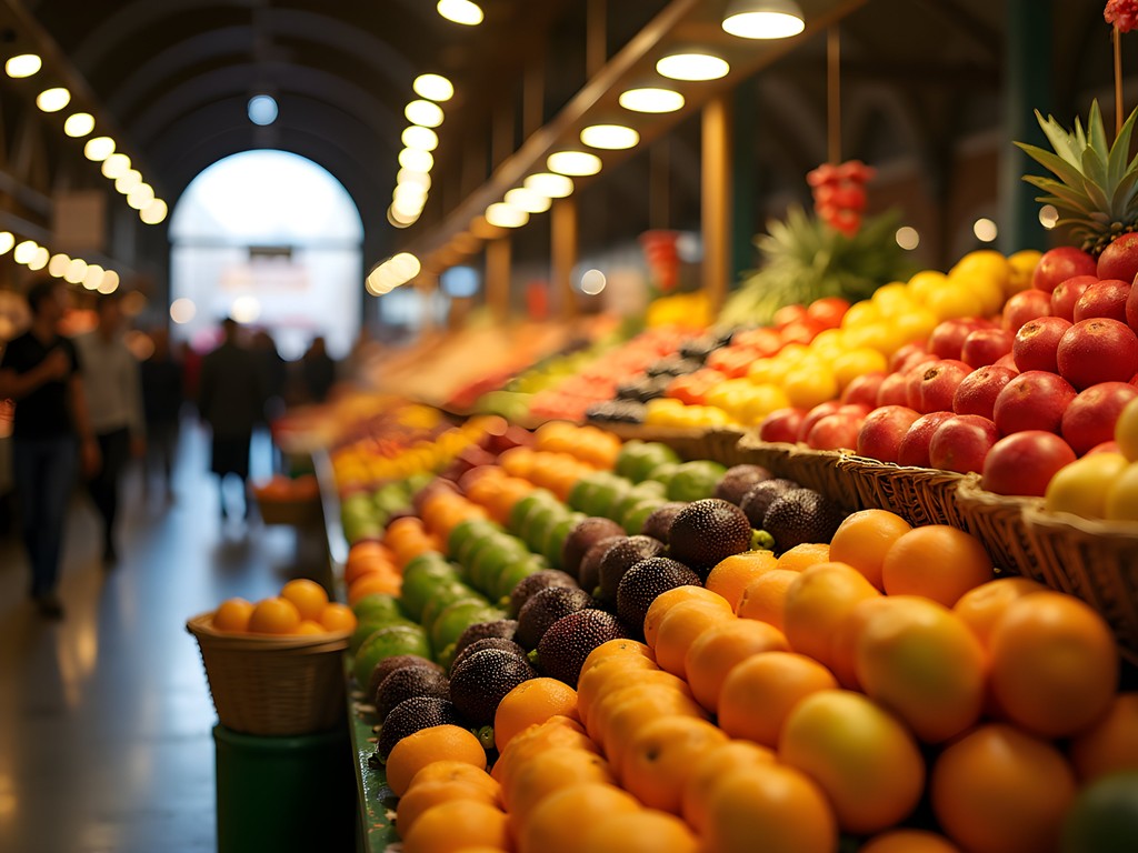 Vibrant fruit displays at La Boqueria Market in Barcelona