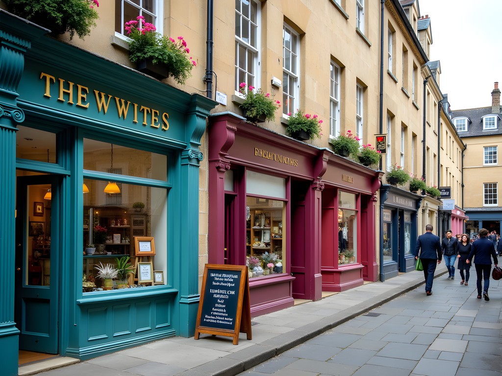 Colorful independent shops along Walcot Street in Bath's Artisan Quarter
