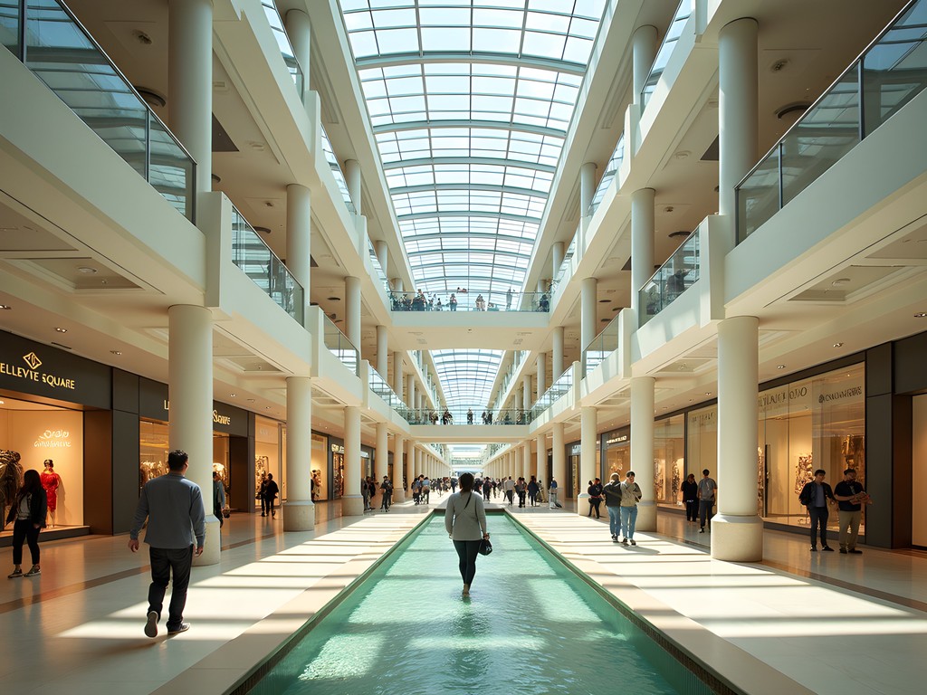 The grand central court of The Bellevue Collection with its distinctive architecture and luxury storefronts