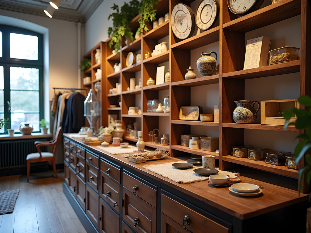 Interior of Paul's Boutique vintage store in Berlin with historic pharmacy cabinetry and curated clothing displays