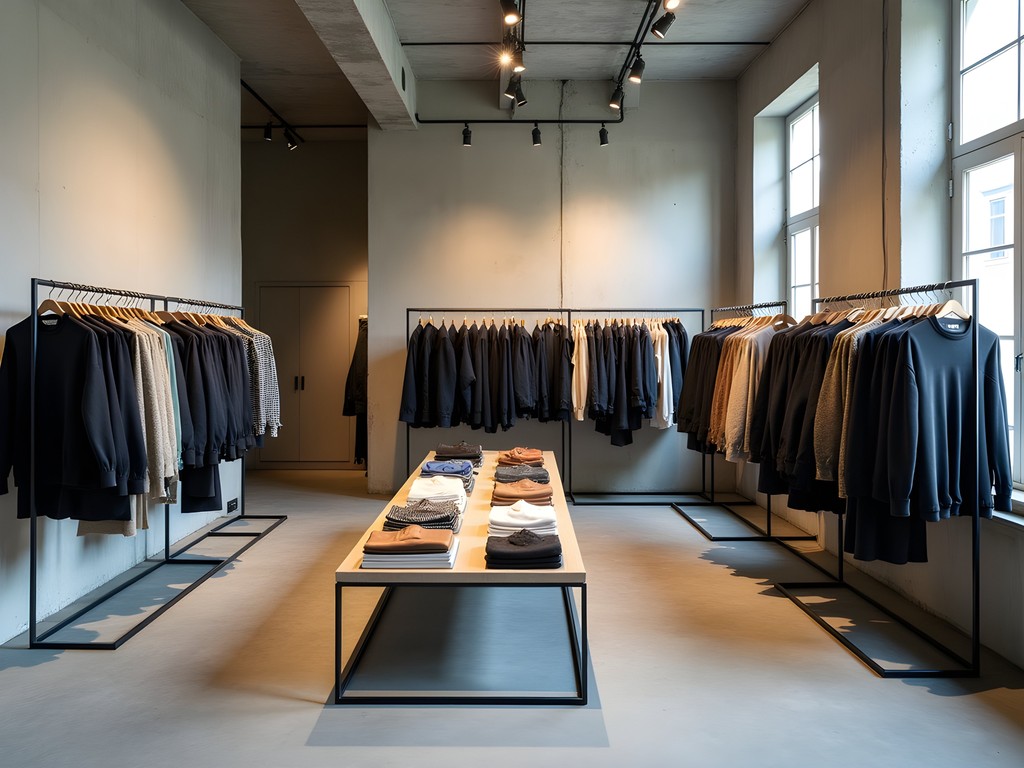 The minimalist industrial interior of Voo Store's Archive section featuring contemporary vintage fashion