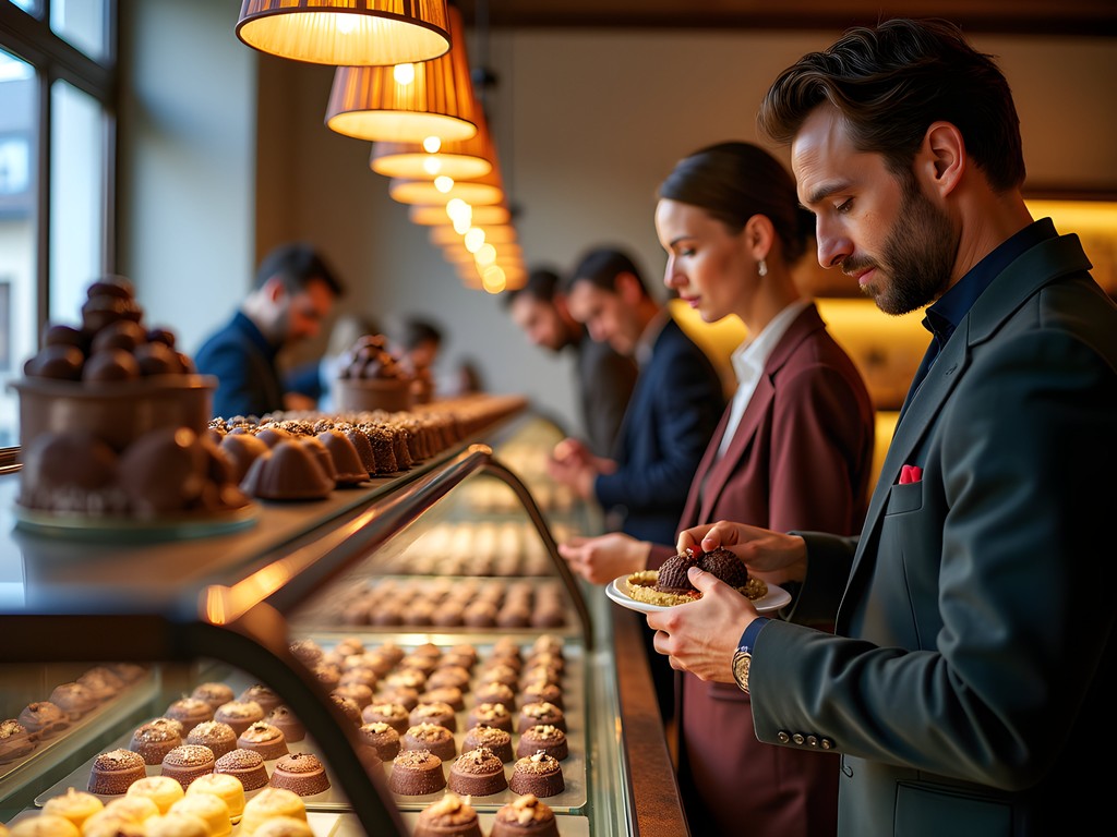 Luxury chocolate shop in Bern with artisanal Swiss chocolate displays