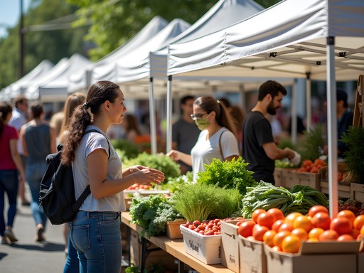 Colorful produce display at Bridgeport's Downtown Farmers Market