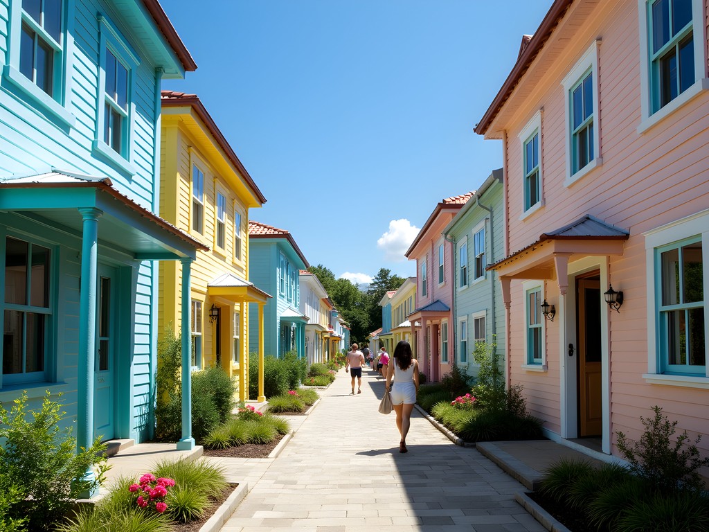 Colorful traditional chattel houses converted to boutique shops in Barbados