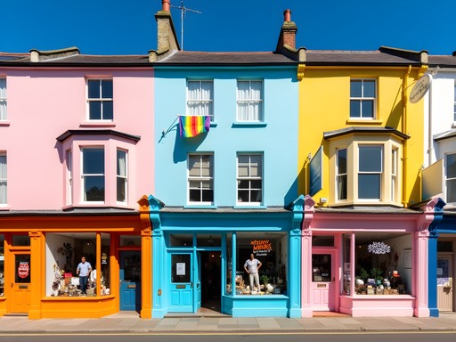 Colorful independent boutique storefronts in Brighton's Kemptown district