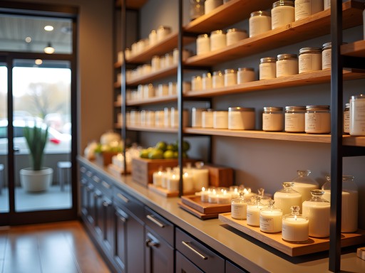 Woman examining artisanal candles at Lotus & Lemongrass boutique in Brooklyn Park