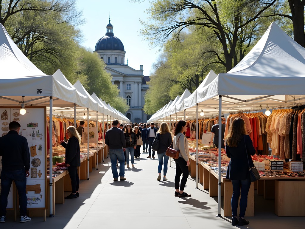 Colorful outdoor WAMP design market in Budapest with local artisans and shoppers