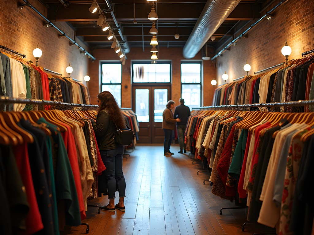 Interior of vintage boutique in Allentown district with colorful clothing displays
