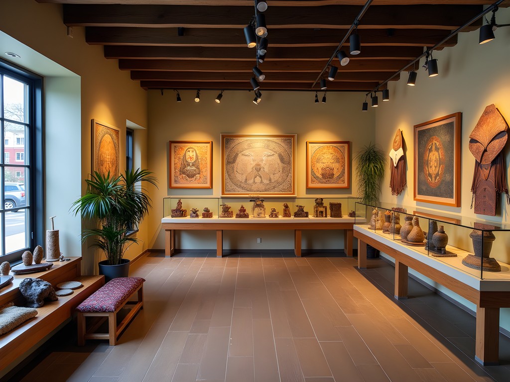 Authentic Indigenous artwork and crafts displayed in a Calgary gallery