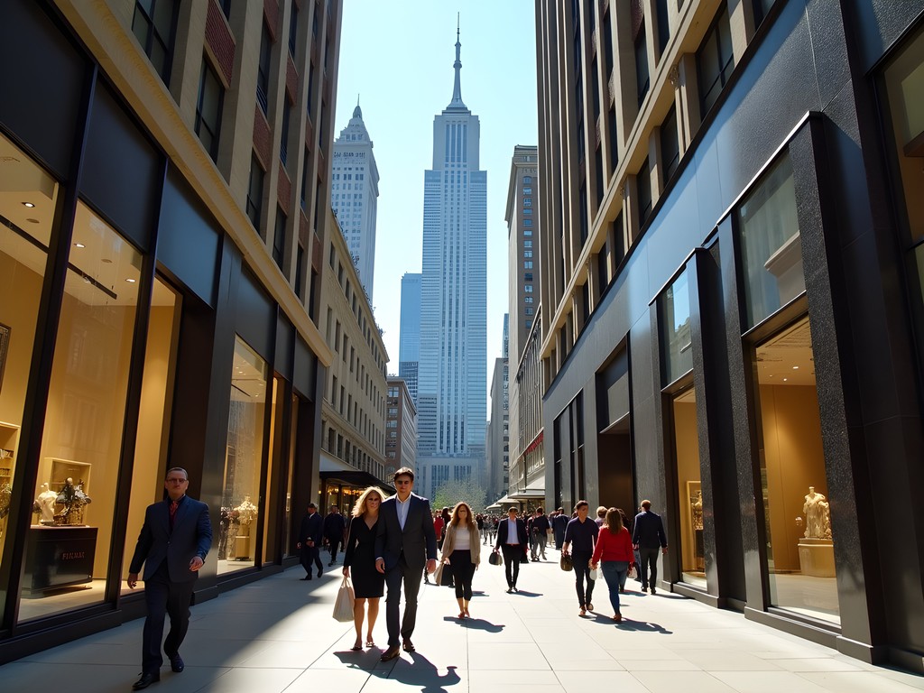 Bustling Magnificent Mile shopping district in Chicago with historic Water Tower