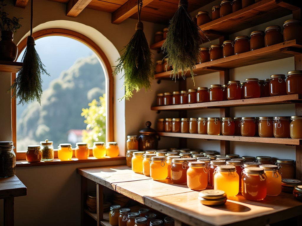 Local honey and herb shop in Corniglia with terraced hillside views