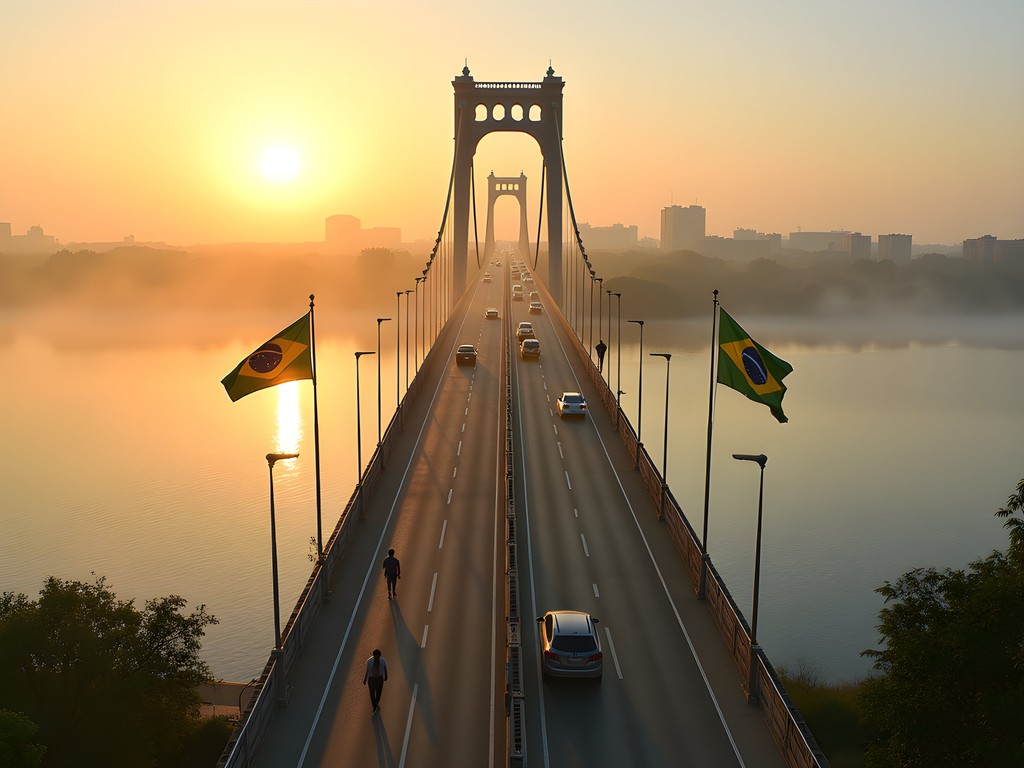 Morning crossing of the Friendship Bridge between Brazil and Paraguay