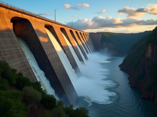 Panoramic view of the massive Itaipú Dam near Ciudad del Este