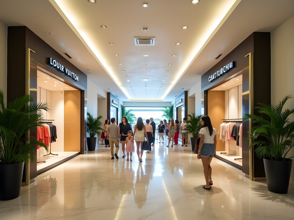 Elegant interior of Blue Mall luxury shopping center in Sint Maarten