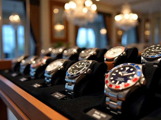 Luxury watch display case in a high-end Philipsburg jewelry store