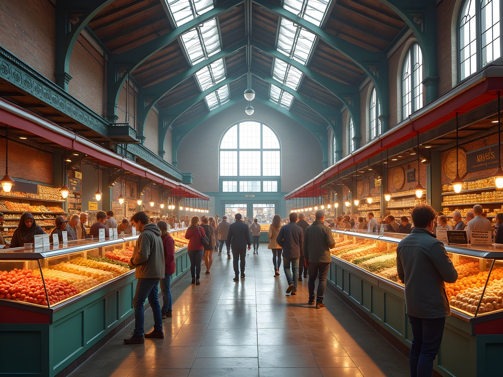 Interior of North Market Columbus showing bustling food stalls and local vendors