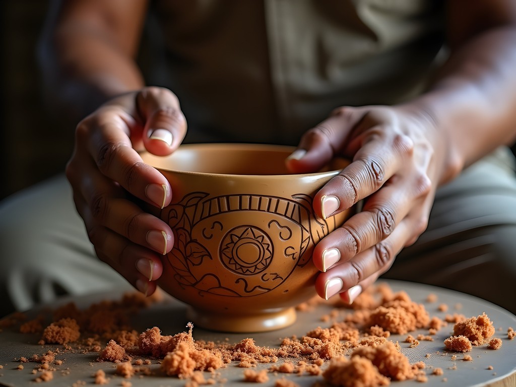 Master woodcarver demonstrating traditional Fijian carving techniques at The Arts Village