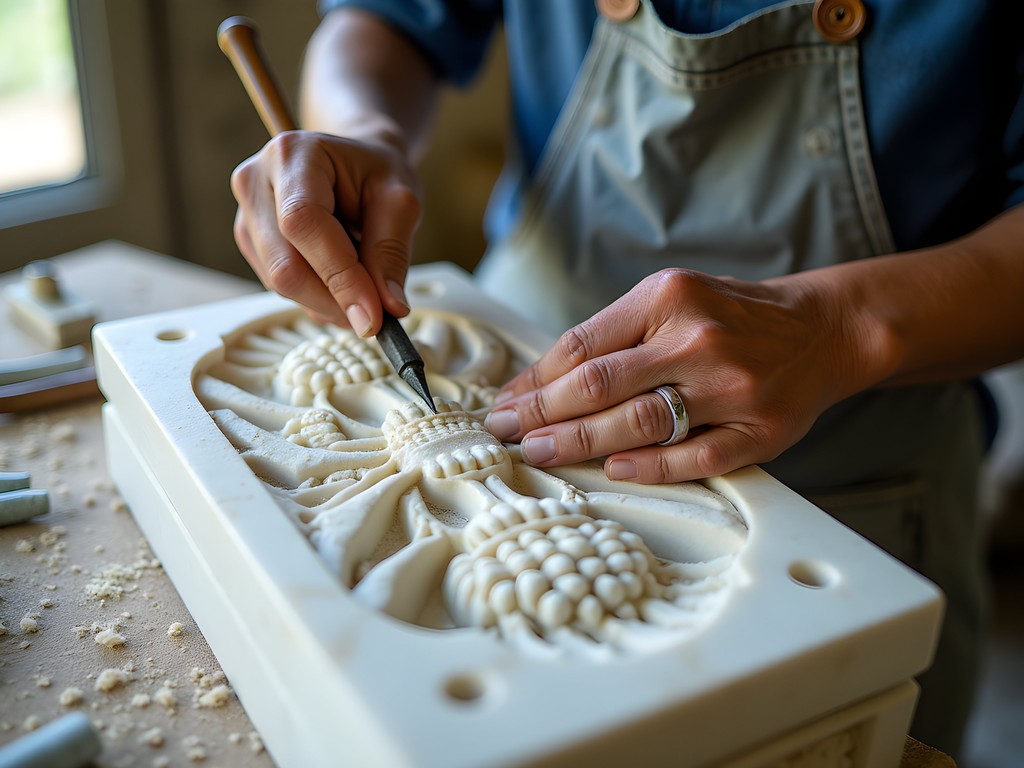 Vietnamese artisan hand-carving marble sculpture in Non Nước Stone Village near Da Nang