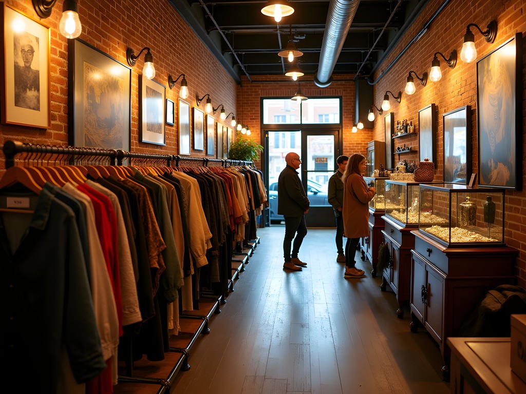 Eclectic interior of a vintage boutique in Deep Ellum with carefully curated clothing and accessories