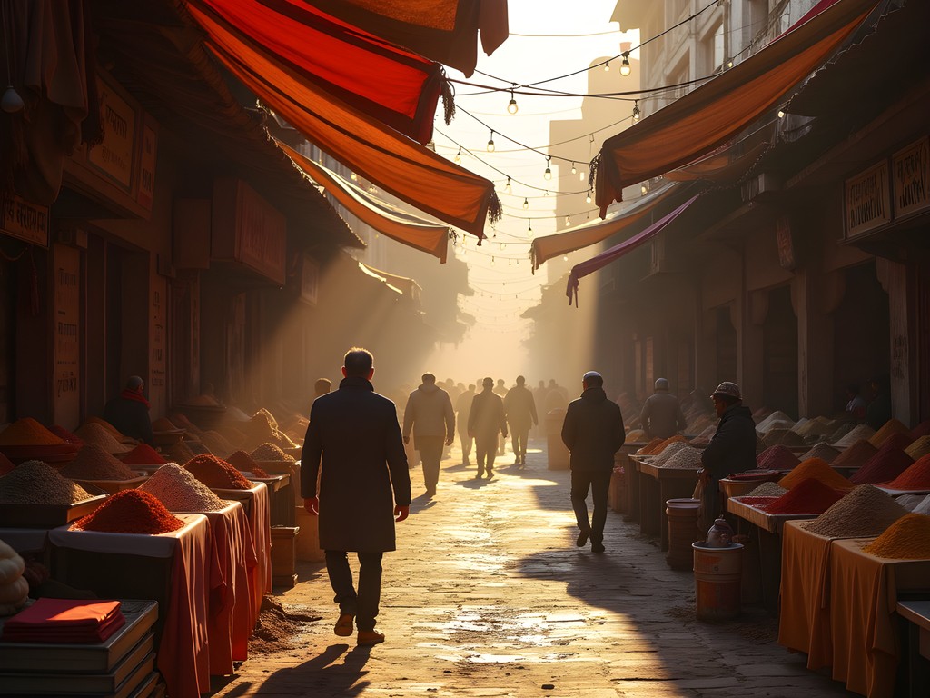 Early morning shoppers navigating the narrow lanes of Chandni Chowk in Delhi