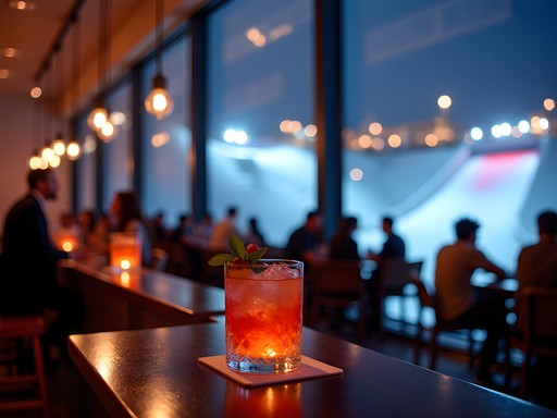 Evening cocktails at Après lounge overlooking Ski Dubai's indoor snow slopes