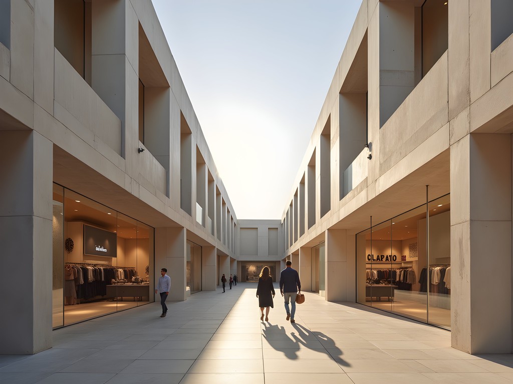 Modern architecture of Dubai Design District with boutique storefronts and creative professionals